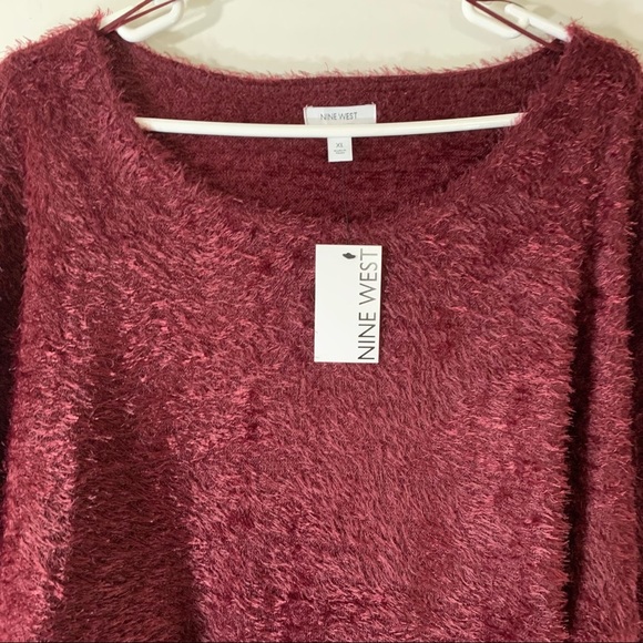 Nine West Plum Maddie plush Fringed Sweater NWT - Picture 3 of 11